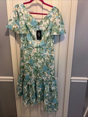 Dressystar Floral Print Dress in Aqua, Green & Yellow